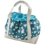 ハンドメイド【お弁当袋(持ち手付き)】ピーコックグリーン ハート柄