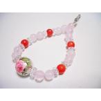 天然石★薔薇ビーズ+ローズクォーツ+珊瑚+水晶★パワーストーン★ストラップ...