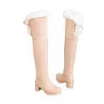 ニーハイブーツ ファー付き 可愛い ロングブーツ レースアップ レディース靴 オーバーニーブーツ サイドファスナー 秋冬ブーツ ピンク 黒