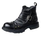 牛革 エンジニアブーツ バックル ショットブーツ ドレープ くしゅくしゅ ジョッキー 本革 焦がし加工 ヴィンテージ 紳士靴 防滑 耐久性