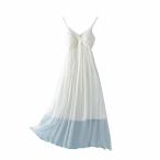 Vネック キャミワンピース レディースドレス マキシ丈 夏 カジュアル ファッション ロングドレス 揺れ感 カシュクール シフォン調 広裾