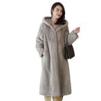 毛皮コート ロングコート フェイク毛皮ジャケット レディース フード付き 無地 長袖 オーバーコート フェイクファー 厚手 ふわふわ 防寒