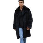 毛皮コート メンズ 毛皮ジャケット ロング丈 冬服 フェイクファー ボリューム襟 アウター ジャンパー 男性 厚手 ふわふわ 贅沢感 長袖