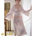 プリンセス ネグリジェ ルームワンピース レディース パジャマ 春夏秋 長袖 シルク風 セクシー レトロ Vネック 蝶結び 薄手 ロング丈