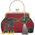 レディースがま口ポーチ和風雲刺繍赤...