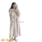 秋冬 ナイトガウン モコモコ ネグリジェ ルームワンピース バスローブ ロング 寝巻き フリース 浴衣 ロングスリーブ 前開き ふわもこ