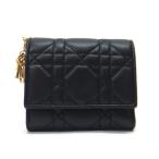 ショッピングdior Christian Dior ロータスウォレット 三つ折り財布 レザー ブラック×ゴールド金具 レディディオール・カナージュ S01810NMJ