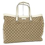 GUCCI トートバッグ GGキャンバス レザー アイボリー ベージュ 153213