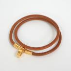 HERMES Hermes du-bru Kelly короткое колье кожа Brown × Gold металлические принадлежности 