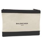 BALENCIAGA клатч темно-синий зажим M бежевый черный парусина кожа 373834