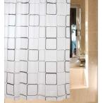 シャワーカーテン 防水防カビ加工 カーテンリング付属 白黒スクエア シャワールーム用カーテン 浴室カーテン PEVAビニール