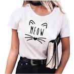 Tシャツレディース半袖猫柄綿100...