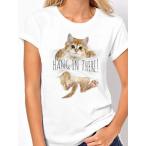 Tシャツレディース半袖猫柄綿100...