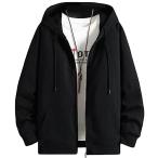 [JHIJSC] Parker мужской осень длинный рукав одноцветный Zip выше свободно с капюшоном . модный большой размер (JP алфавит 2XL
