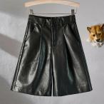 パンツ レディース ボトムス ショートパンツ 短パン ハーフパンツ ショパン ショート フェイクレザー レザーパンツ 合成皮革 膝上 ゆったり 春夏秋冬 レザーショ