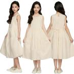 ワンピース キッズ 子供服 夏服 女の子 ワンピース 杏色 ノースリーブ ティアード ワンピ かわいい シャーリング バックリボン フレア ナチュラル シンプル 無地