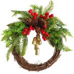 TOYMYTOY クリスマス リース レッド ベリー リース ベル パイン コーン リース フロント ドア ウェルカム リース 装飾 クリス
