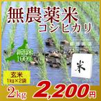 米 無農薬米 コシヒカリ 玄米 2kg(1kg×2袋)／新米 アイガモ米 自然栽培米 新潟米 エコ包装