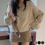 セーター レディース ニット 韓国 ハーフジップ ハイネック 襟 秋冬 秋 冬 厚手 ビックカラー ジップアップ かわいい おしゃれ カジュアル