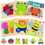 Wooden Puzzles Toddler Toys Gifts for 1 2 3 Year Old Boys Girls, 6 Pack Ani
