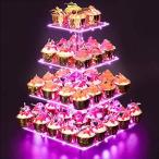 YestBuy 4 step square acrylic fiber cup cake stand ( pink light )