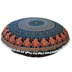 (Blue 4) - Third Eye Export - 80cm Mandala Barmeri Large Round Floor Pillow