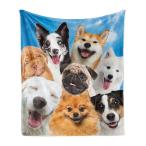 Ambesonne Dogs Throw Blanket, Funny Whimsical and Happy Faces of Puppies An