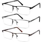 JJWELL 3 Pack Blue Light Reading Glasses for Men, Lightweight Metal Rectang