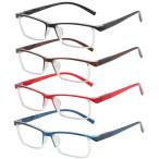 Przene 4 Pack Rectangle Fashion Anti Blue Light Reading Glasses for Men Wom
