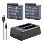 3 позиций комплект USB type двойной аккумулятор зарядное устройство . сменный аккумулятор 2 шт Insta360 Ace Pro 2 / Insta360 Ace Pro / Insta360 Ace для аккумулятор 