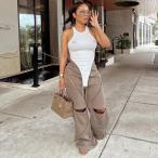  cut наружный Zip широкий брюки танцевальный костюм за границей Корея Street Y2K K-POP hip-hop Brown чай женский 10PA-16