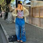  повреждение Logo тренировочный брюки цвет ..fe-do обработка Корея Street Y2K танцевальный костюм K-POP HIPHOP женский 10PA-4