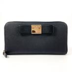 プラダ PRADA 長財布 サフィアーノレザー ブラック リボン ジッピーウォレット