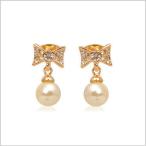 ファッションジュエリー 18KGP シャイニーリボン パールピアス