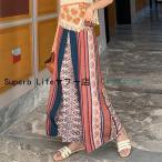 ショッピングスカーチョ レディース ボトムス パンツ エスニック柄ワイドパンツ ワイドパンツ ロングパンツ ロンパン ガウチョ スカーチョ エスニック柄 接触冷感 ウエストゴム フレア