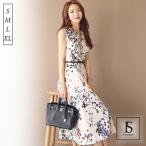 花柄 ワンピース ノースリーブワンピース 結婚式  ベルト付  ロングワンピ 女子会 二次会  リゾート きれいめ  デート  春夏