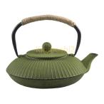 鉄瓶 南部鉄器 急須 鉄製 フラットポット 茶道道具 鉄分補給 鉄やかん IH対応 直火可 やかん 鉄びん 0.8L 伝統工芸品 (グリーン)