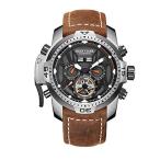 Reef Tiger Mens Sport Watches Stainless Steel Automatic Watch Military Watches Leather Strap RGA3532 (RGA3532-YBRO)
