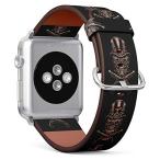 (Steampunk Skull in hat and Guns) Patterned Leather Wristband Strap for Apple Watch Series 4/3/2/1 gen,Replacement for iWatch 42mm / 44mm Bands