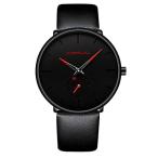 Men's Watch Unisex Minimalist Watch Waterproof Watch Classic Gift Leather Strap with Red Pointer（Leather）