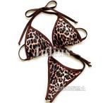  леопардовый рисунок T-back бикини с треугольными чашками . накладка входить купальный костюм животное рисунок светло-коричневый тон Leopard леопардовая расцветка плавание одежда видеть .bla плавание раздельный 