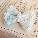 ショッピングルルド 犬 リボン ルルド―ル　ツイードグリーンバレッタ アクセサリー りぼん ワンタッチ　グリーン　ピン