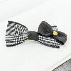 ショッピングルルド 犬 リボン ルルド―ル　ブラックマジックリボンバレッタ  アクセサリー 黒色　チェック　千鳥格子
