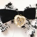 ショッピングルルド 犬 リボン ルルド―ル　LULUDOLLアクセサリー ツイード白黒バレッタ  りぼん ワンタッチ ブラック BLACK