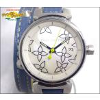 ルイヴィトン レディース腕時計 タンブール Q121C クオーツ SS/レザー スタッズ マザーオブパール ホワイトシェル文字盤 3連ブレスレット風