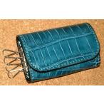 DOLCE VITA 最高級 ポロサス クロコダイル 皮革製 4連 キーケース (青×黒) ワニ革 クロコ 本革 レザー製 イタリアンレザー キーホルダー FUNNY ファニー