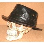 スタンダードレザー Standard Leathers 高級 オールレザー製 肉厚 カウハイド 牛革製 クラッシャブル ポークパイ ハット (約60cm) 黒×茶 バケットハット 帽子