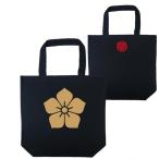 ショッピング戦国武将 戦国武将 トートバッグ 明智光秀 ブラック 家紋 桔梗 プリント色 キャメル