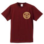 ショッピング戦国武将 戦国武将Ｔシャツ 徳川家康 エンジ S M L XL 家紋 三つ葉葵 プリント色 キャメル 左胸プリント