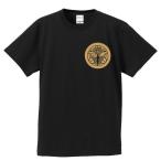 戦国武将Ｔシャツ 上杉謙信 ブラック S M L XL 家紋 竹に二羽飛び雀 プリント色 キャメル 左胸プリント
